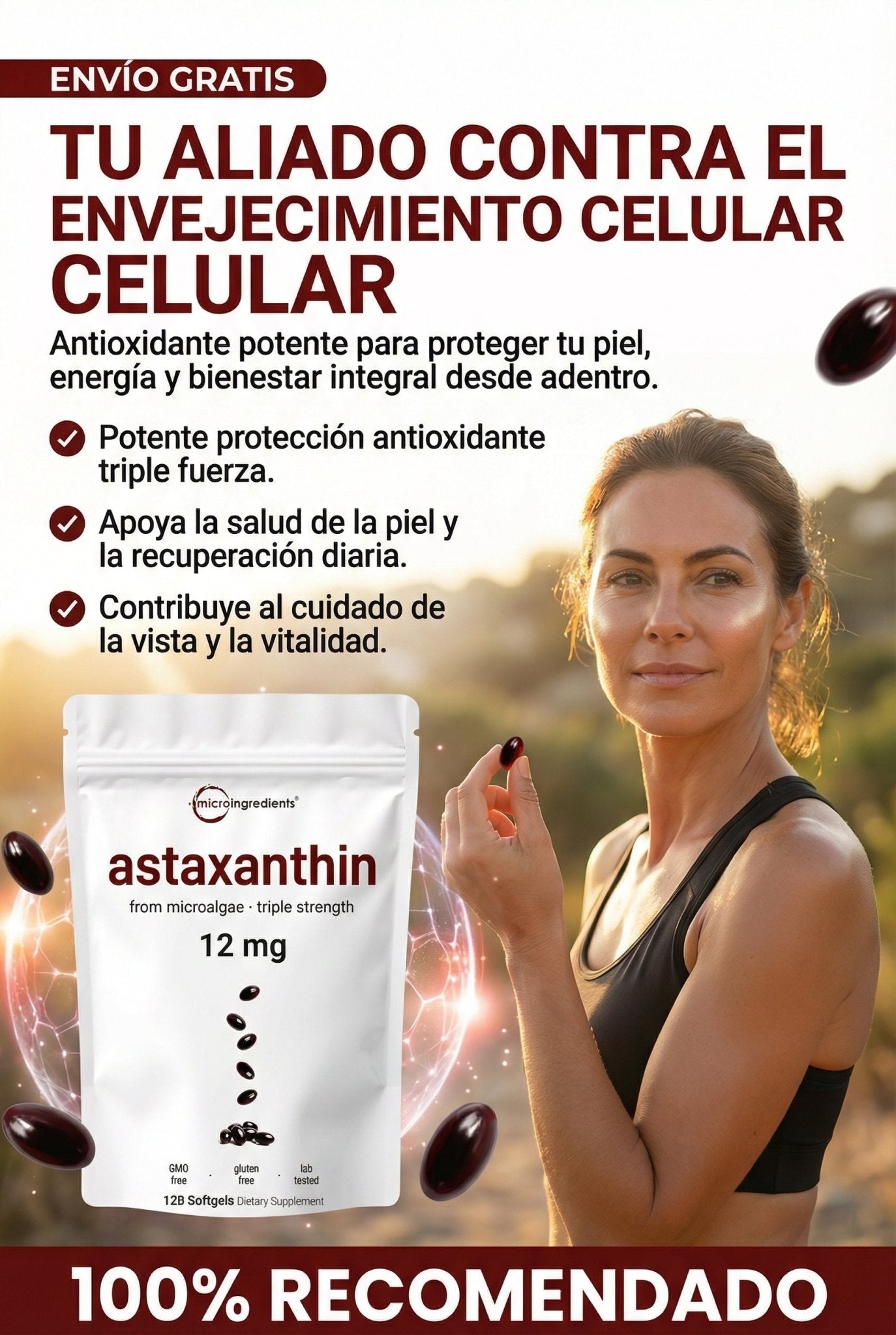 Astaxantina Microingredients - Cápsulas Blandas Protección Antioxidante - Vida en Casa